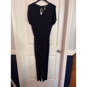 Gilli Women's Deena Knit Cold Shoulder Solid Jumpsuit Navy Blue Medium Us Made